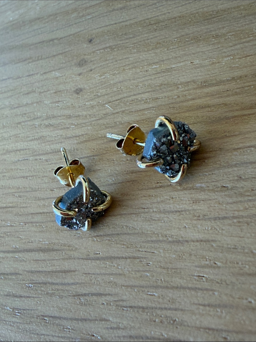 Sterling Silver Plated Black Druzy Stud Earrings
